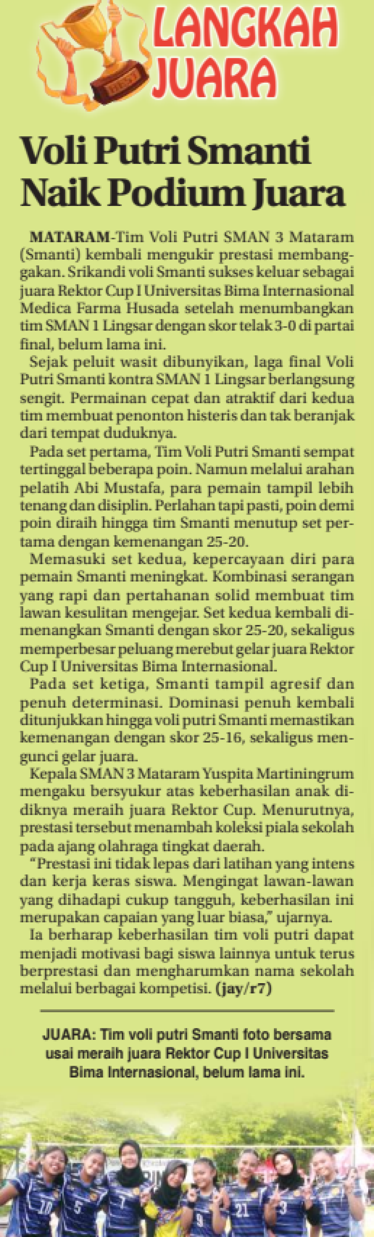 Voli Putri Smanti Naik Podium Juara