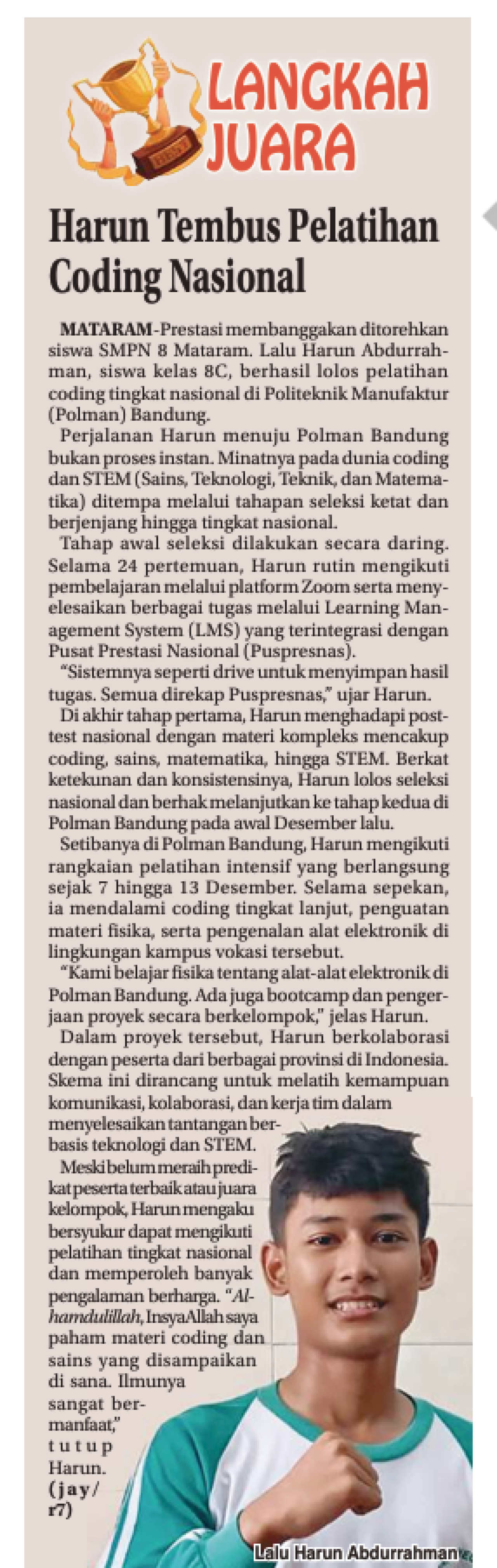 Harun Tembus Pelatihan Coding Nasional