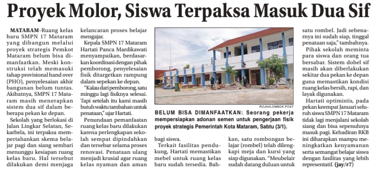 Proyek Molor, Siswa Terpaksa Masuk Dua Shift