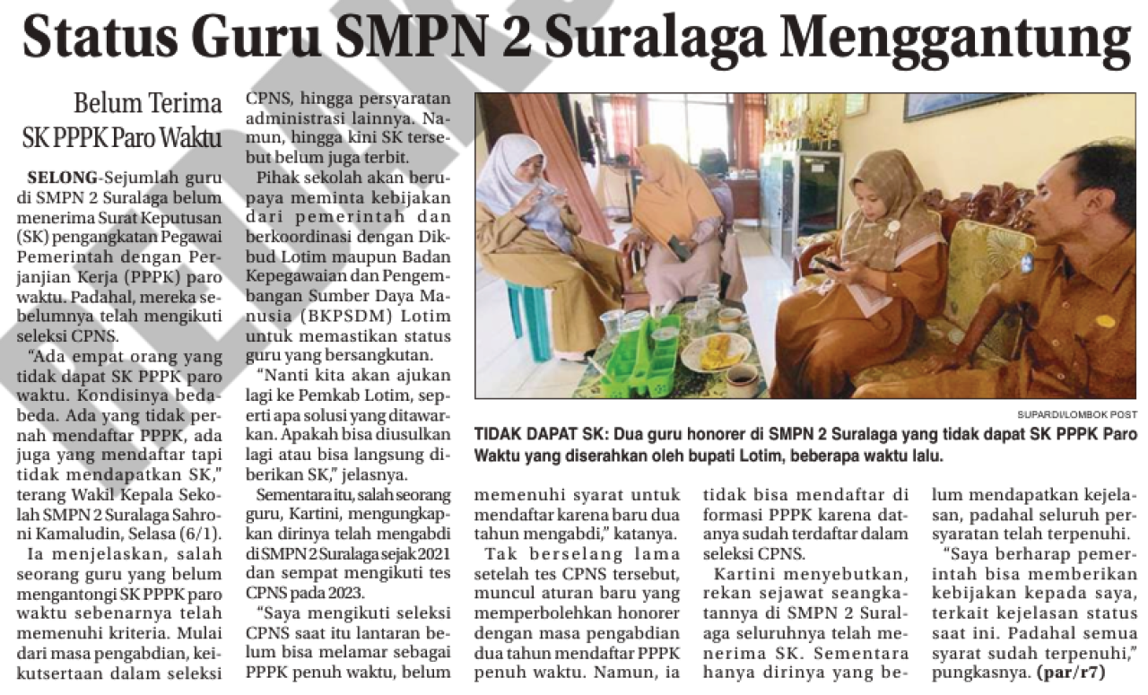 Status Guru SMPN 2 Suralaga Menggantung