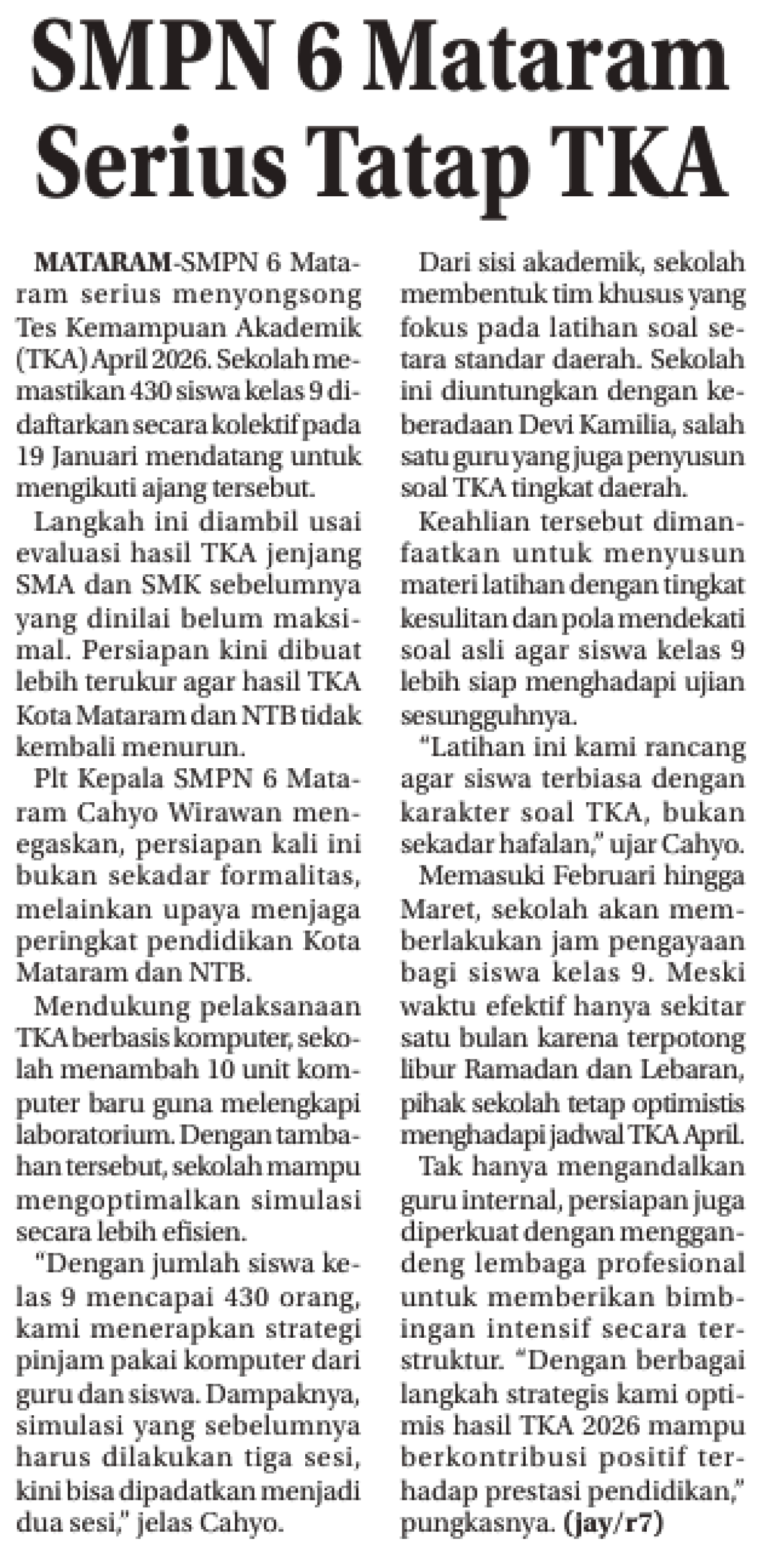 SMPN 6 Mataram Serius Tatap TKA