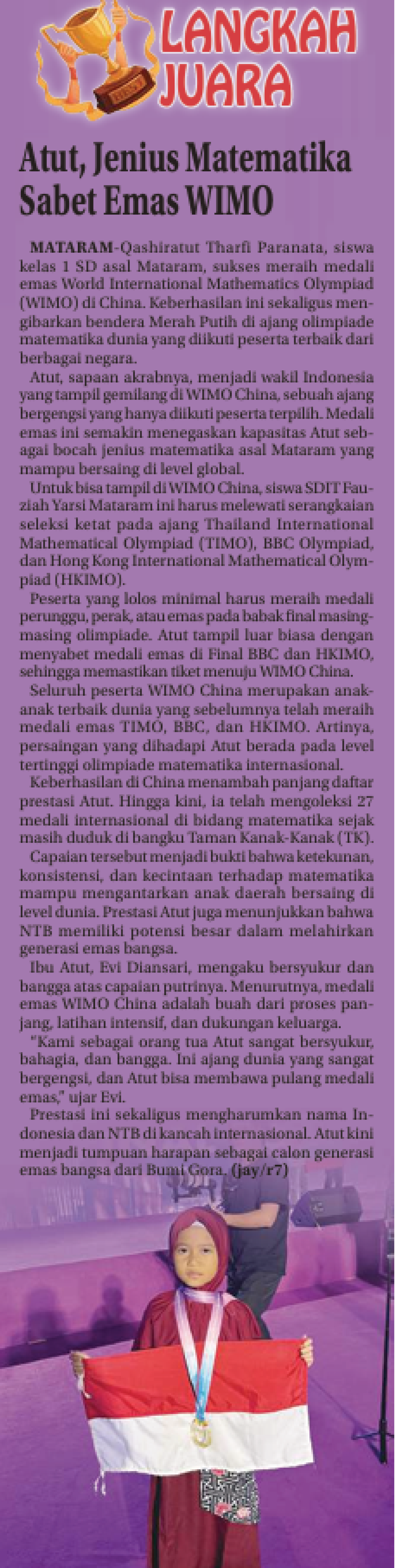 Atut, Jenius Matematika Sabet Emas WIMO