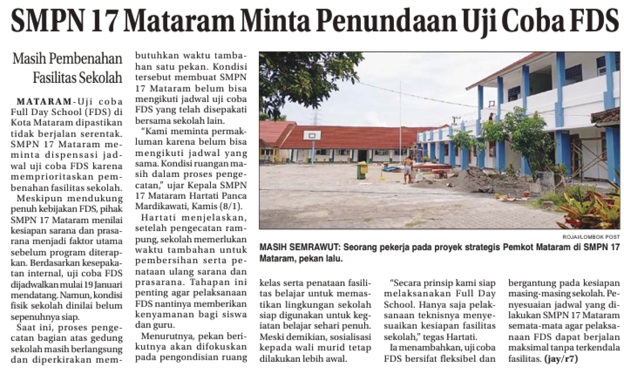 SMPN 17 Mataram Minta Penundaan Uji Coba FDS