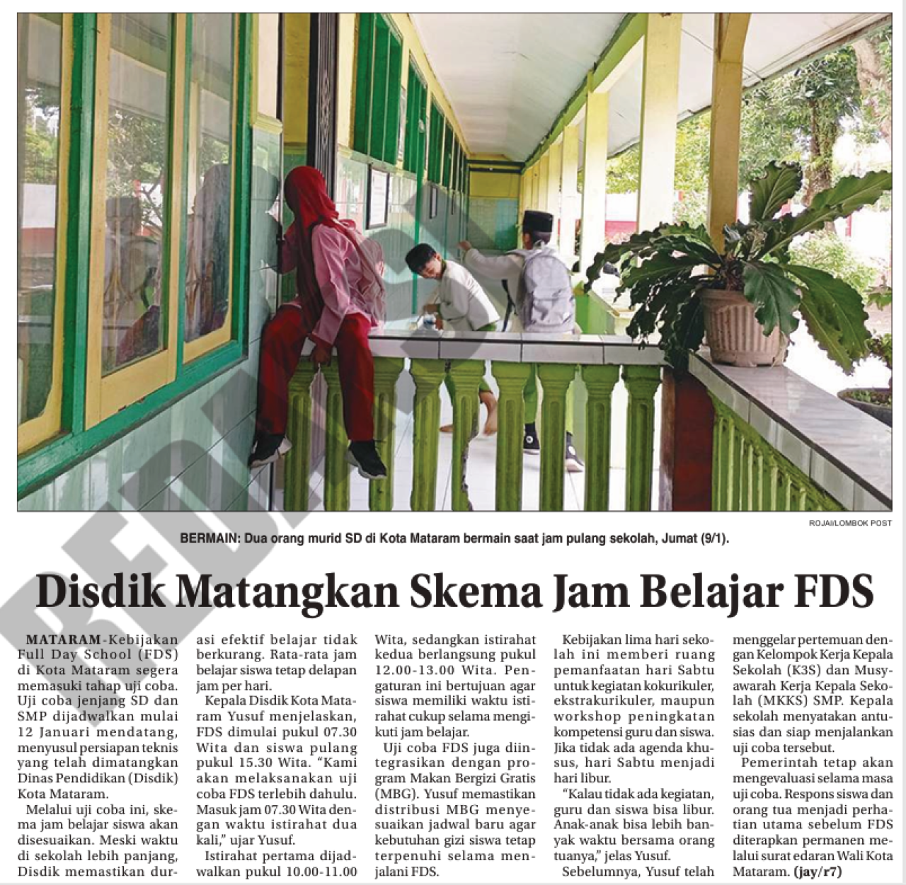 Disdik Matangkan Skema Jam Belajar FDS