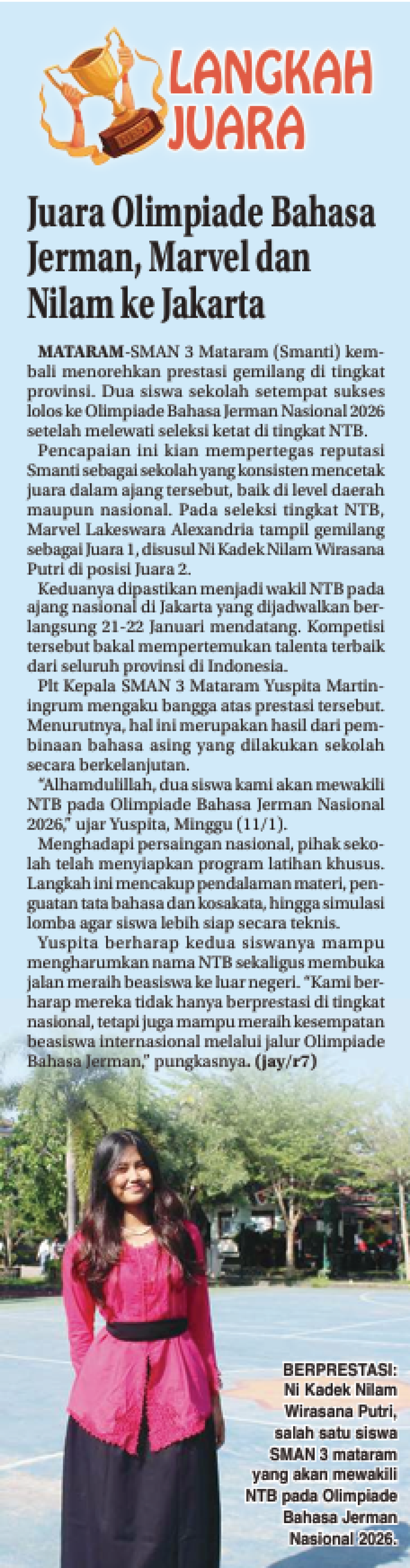 Juara Olimpiade Bahasa Jerman, Marvel dan Nilam ke Jakarta