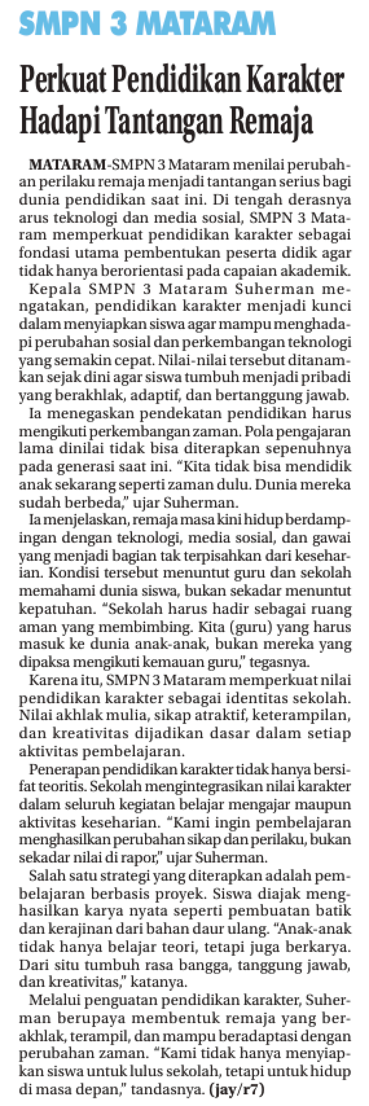 Perkuat Pendidikan Karakter Hadapi Tantangan Remaja