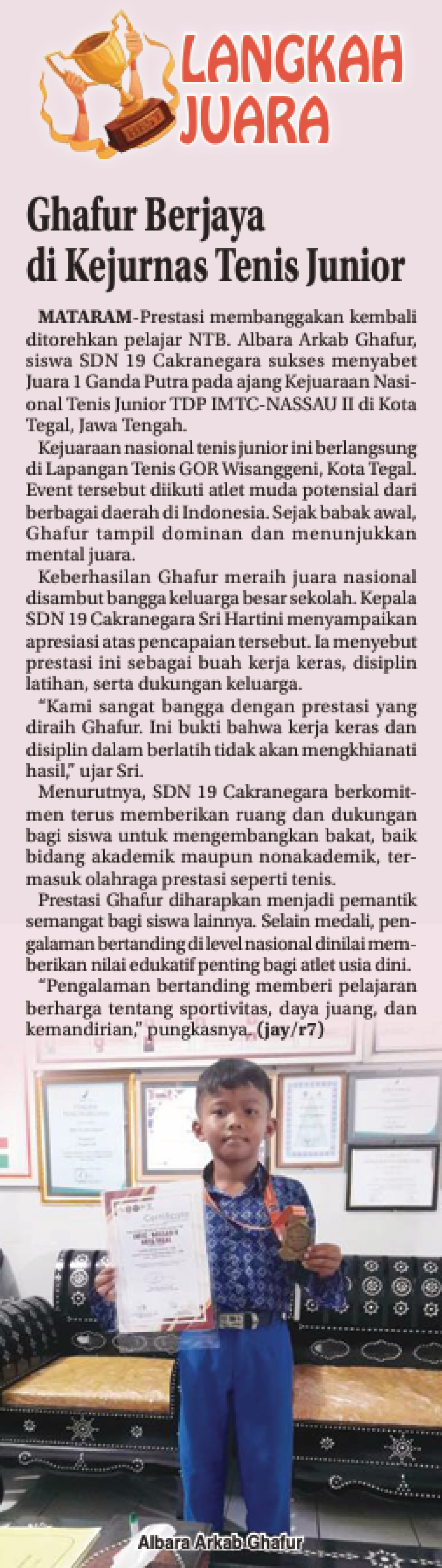 Ghafur Berjaya di Kejurnas Tenis Junior