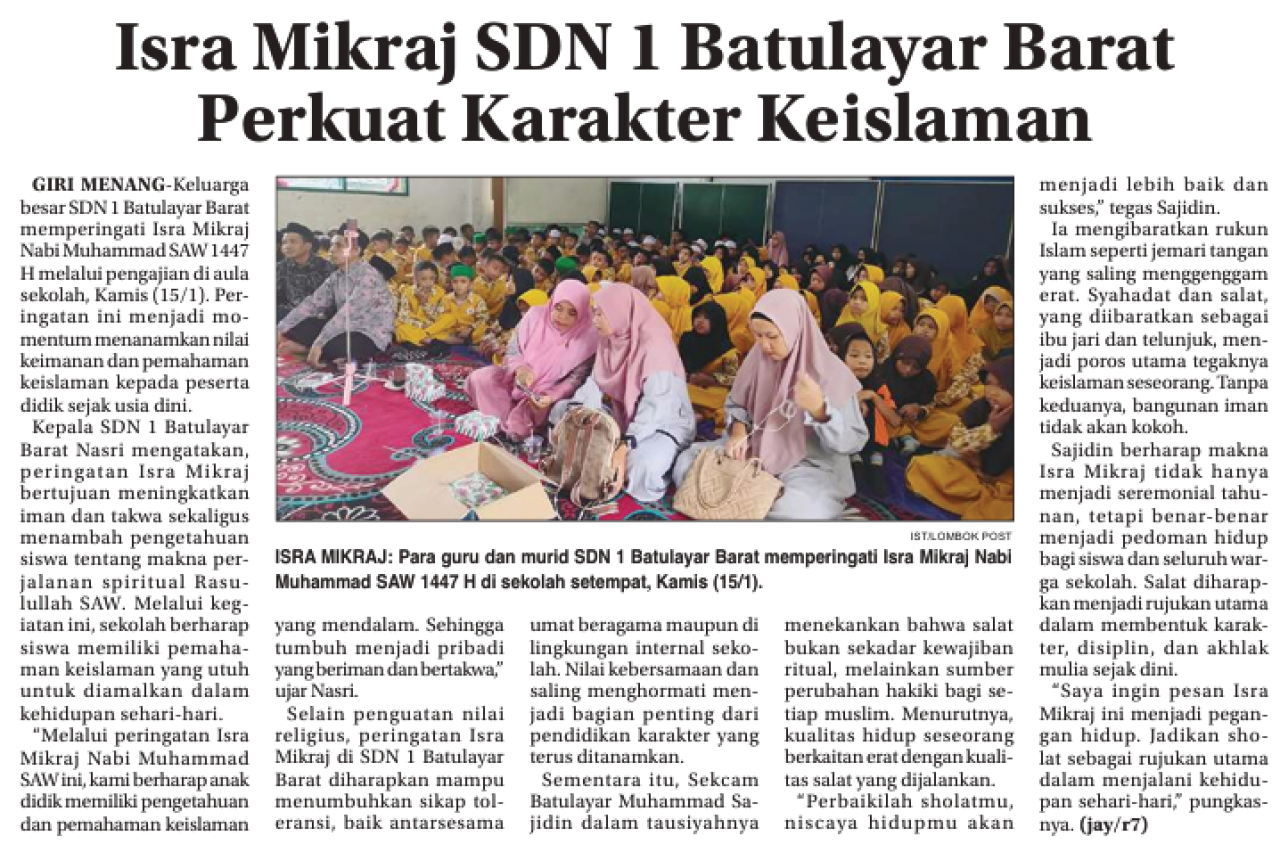 Isra Mikraj SDN 1 Batu Layar Barat Perkuat Karakter Keislaman