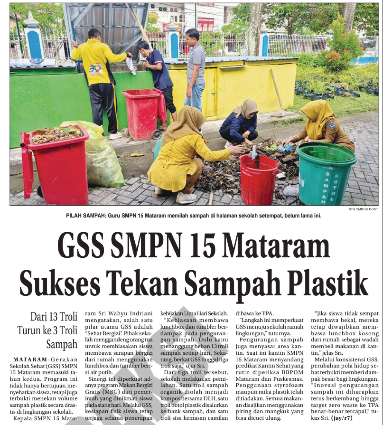 GSS SMPN 15 Mataram Sukses Tekan Sampah Plastik