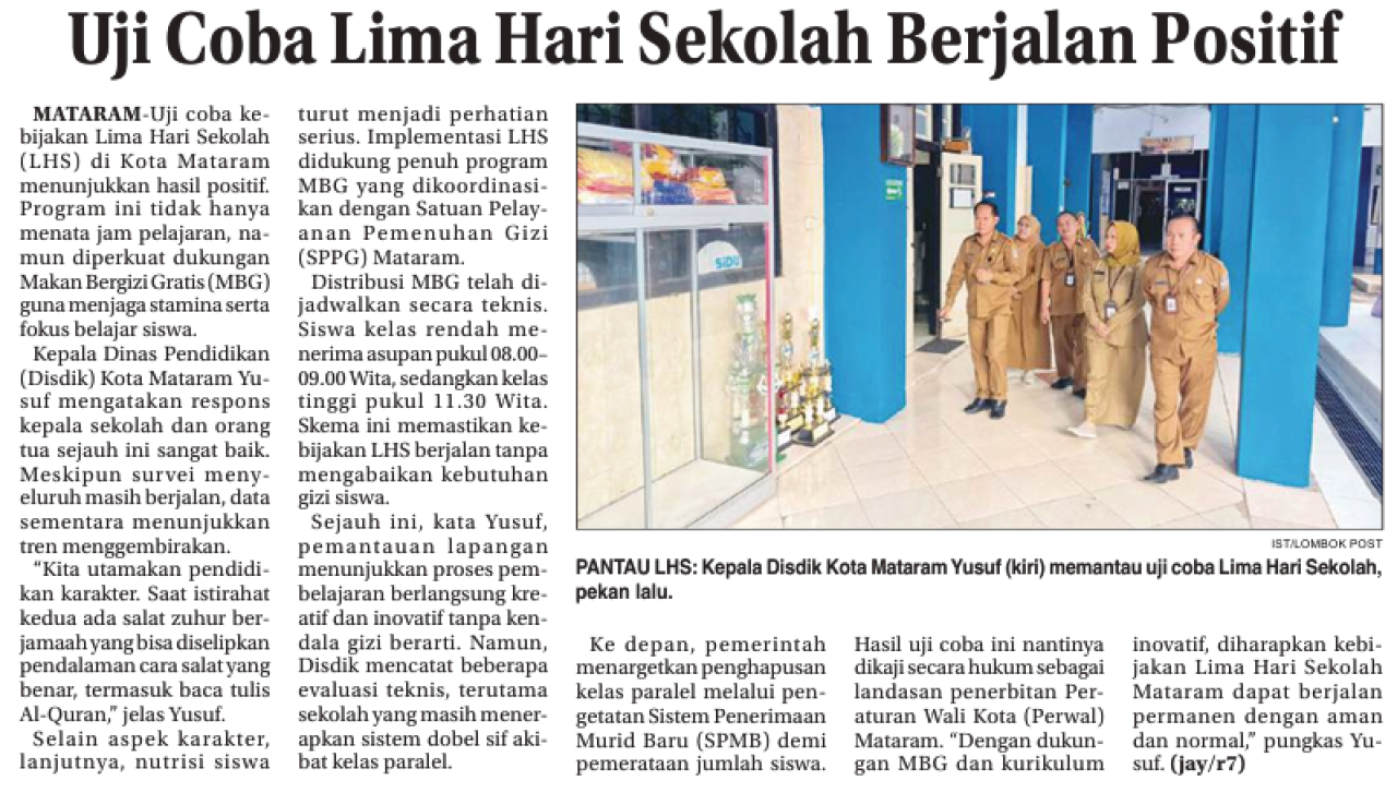 Uji Coba Lima Hari Sekolah Berjalan Positif