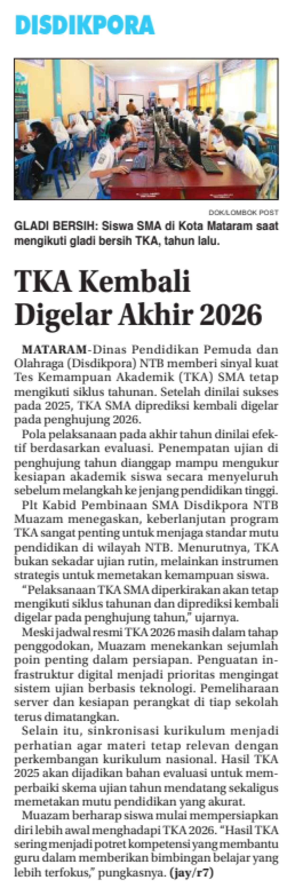 TKA Kembali Digelar Akhir 2026