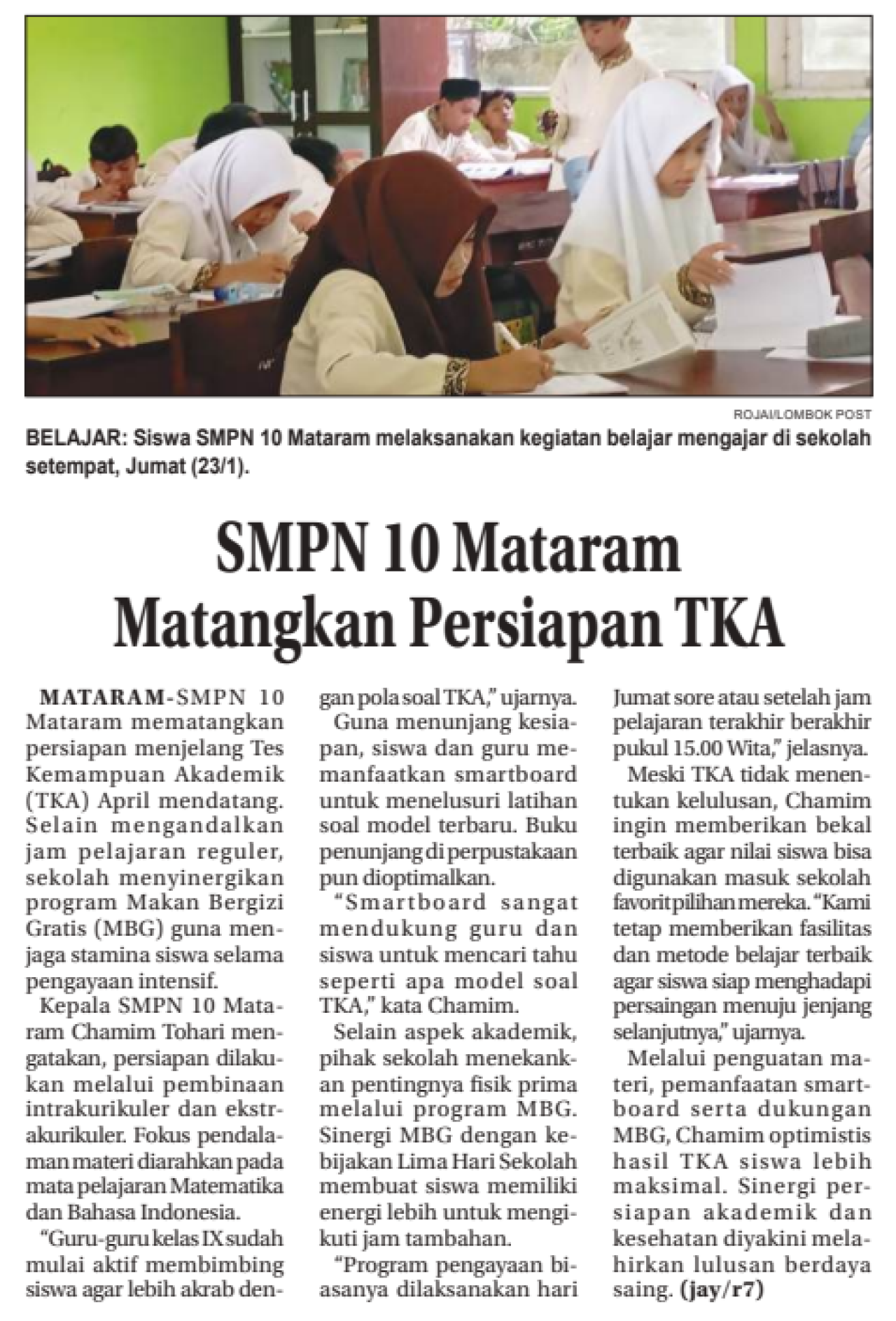 SMPN 10 Mataram Matangkan Persiapan TKA
