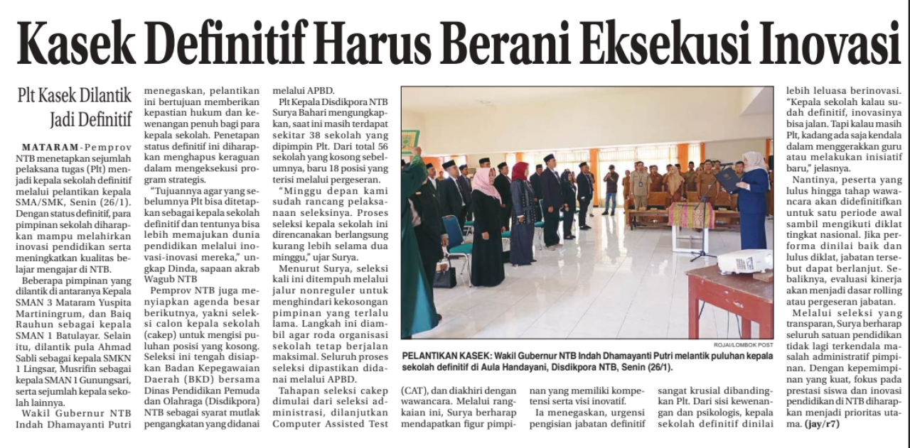 Kasek Definitif Harus Berani Eksekusi Inovasi