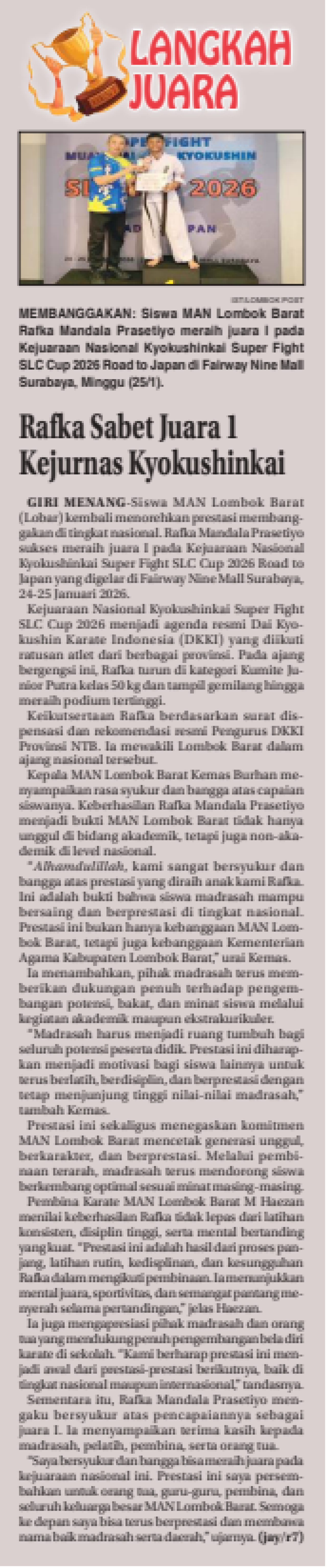 Rafka Sabet Juara 1 Kejurnas Kyokushinkai