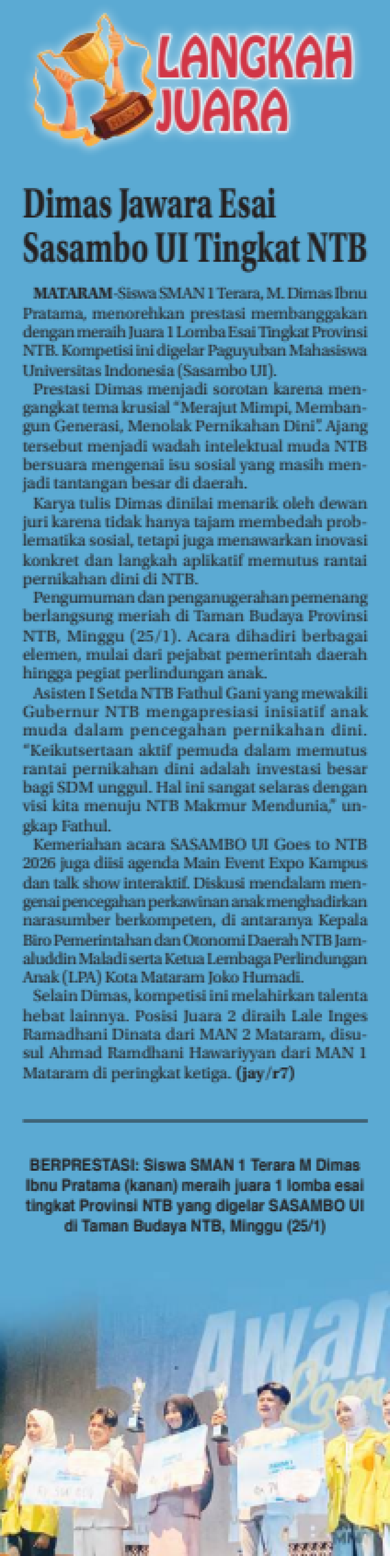 Dimas Jawara Esai Sasambo UI Tingkat NTB