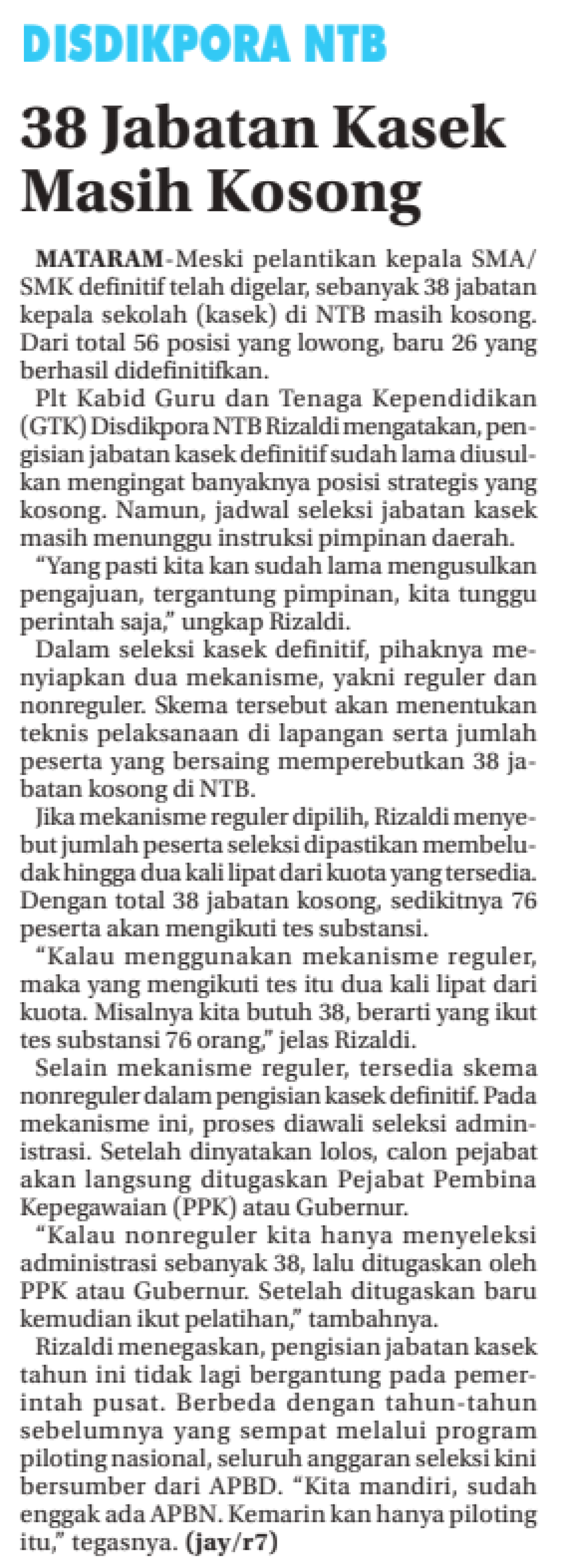 38 Jabatan Kasek Masih Kosong