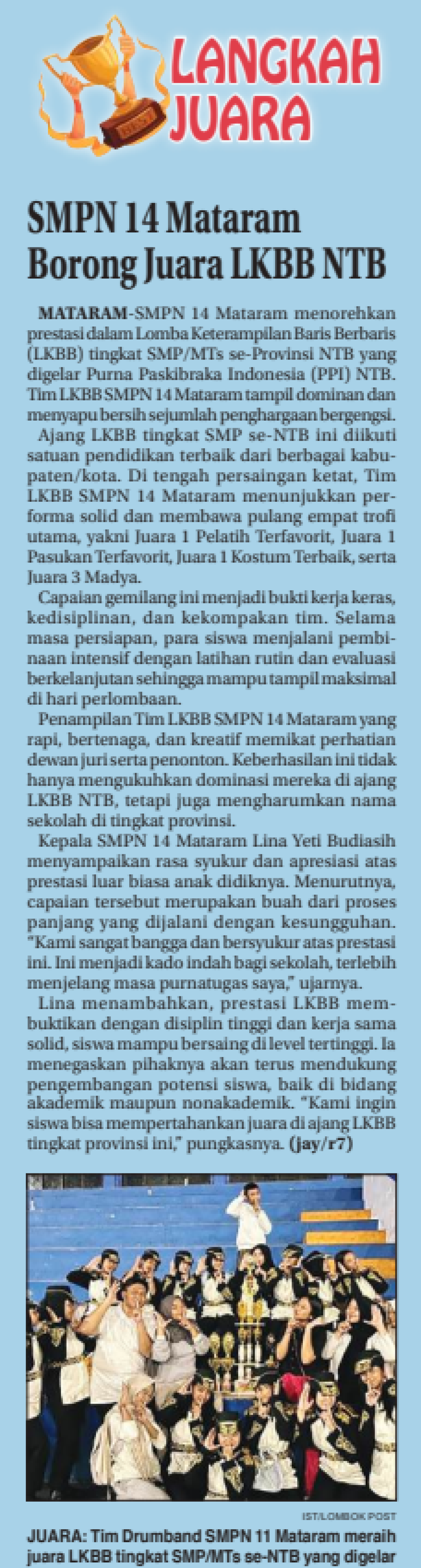SMPN 14 Mataram Borong Juara LKBB NTB