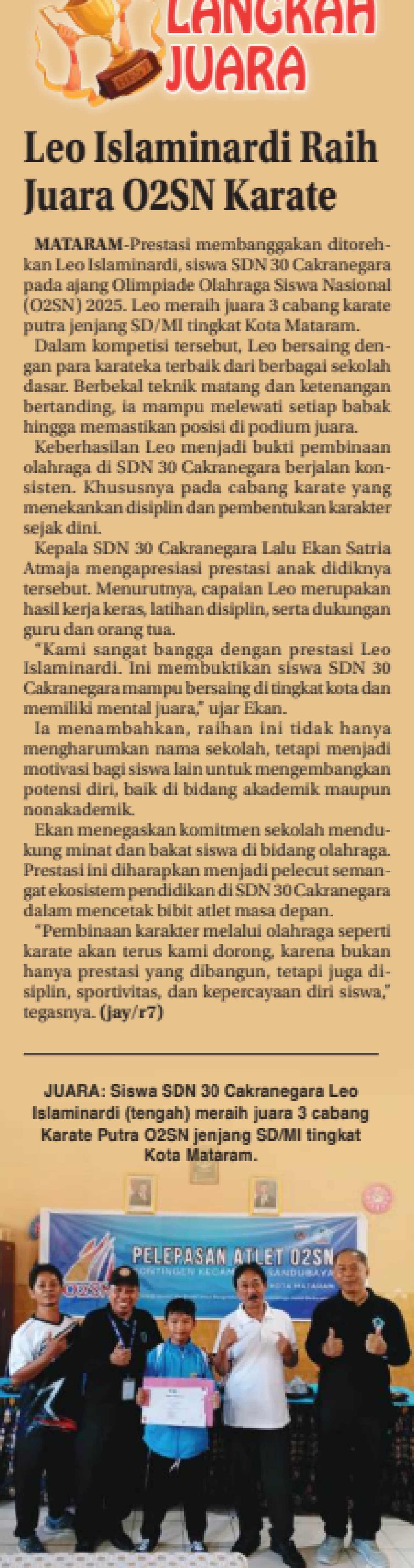 Leo Islaminardi Raih Juara O2SN Karate
