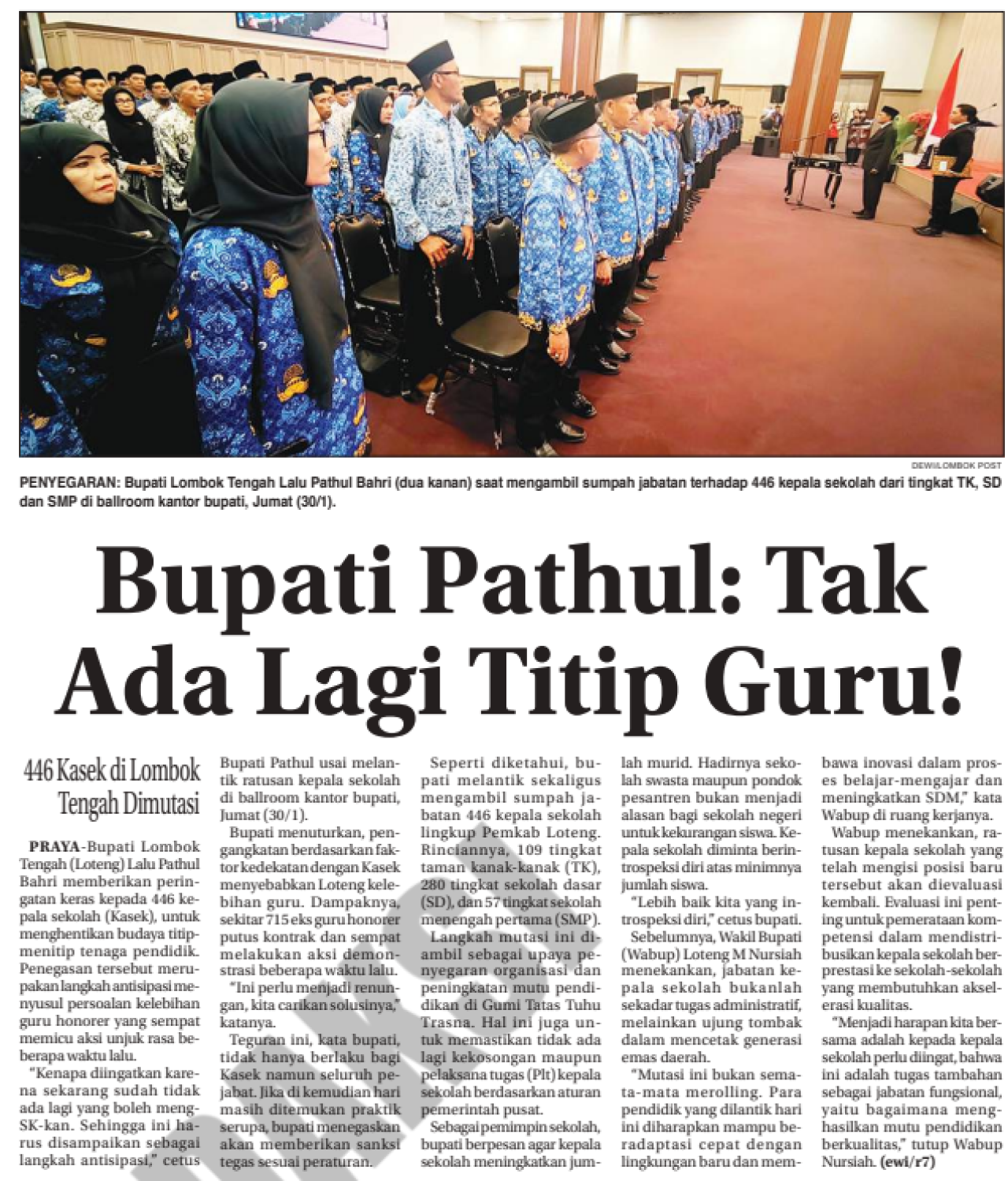 Bupati Pathul: Tak Ada Lagi Titip Guru