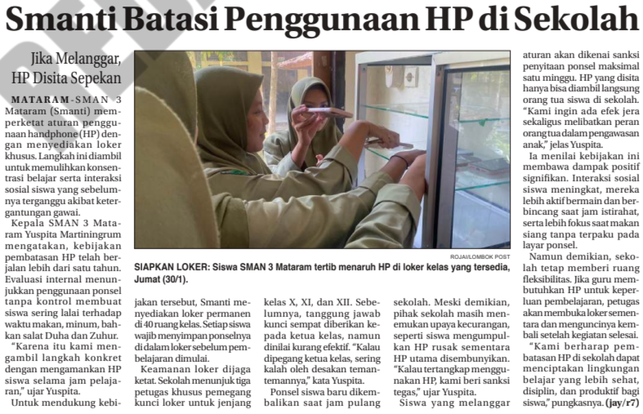 Smanti Batasi Penggunaan HP di Sekolah