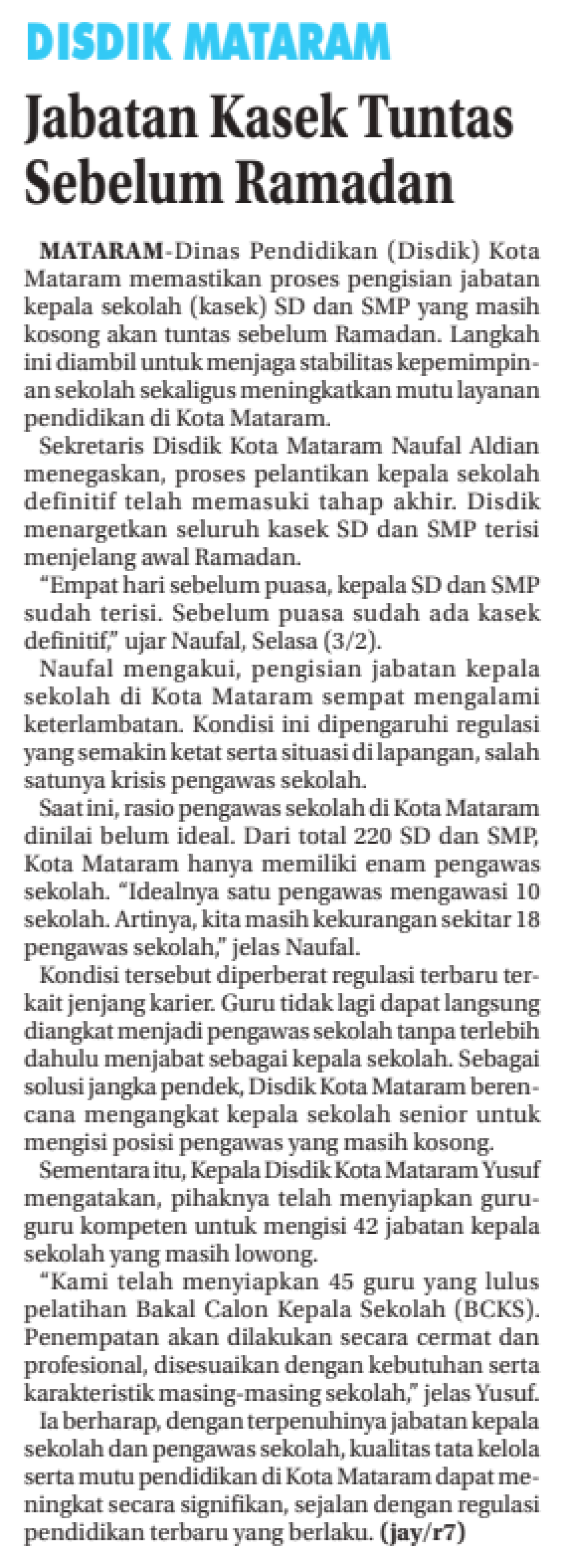 Jabatan Kasek Tuntas Sebelum Ramadhan