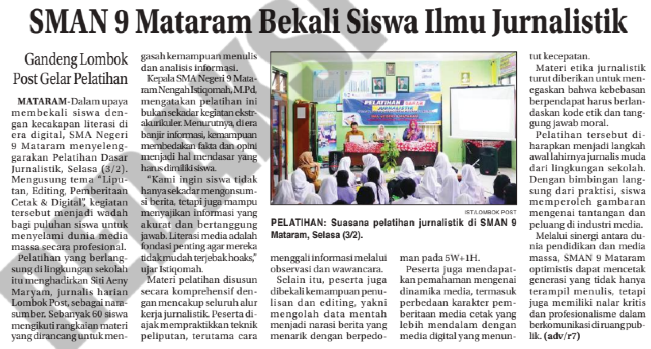 SMAN9 9 Mataram Bekali Siswa Ilmu Jurnalistik