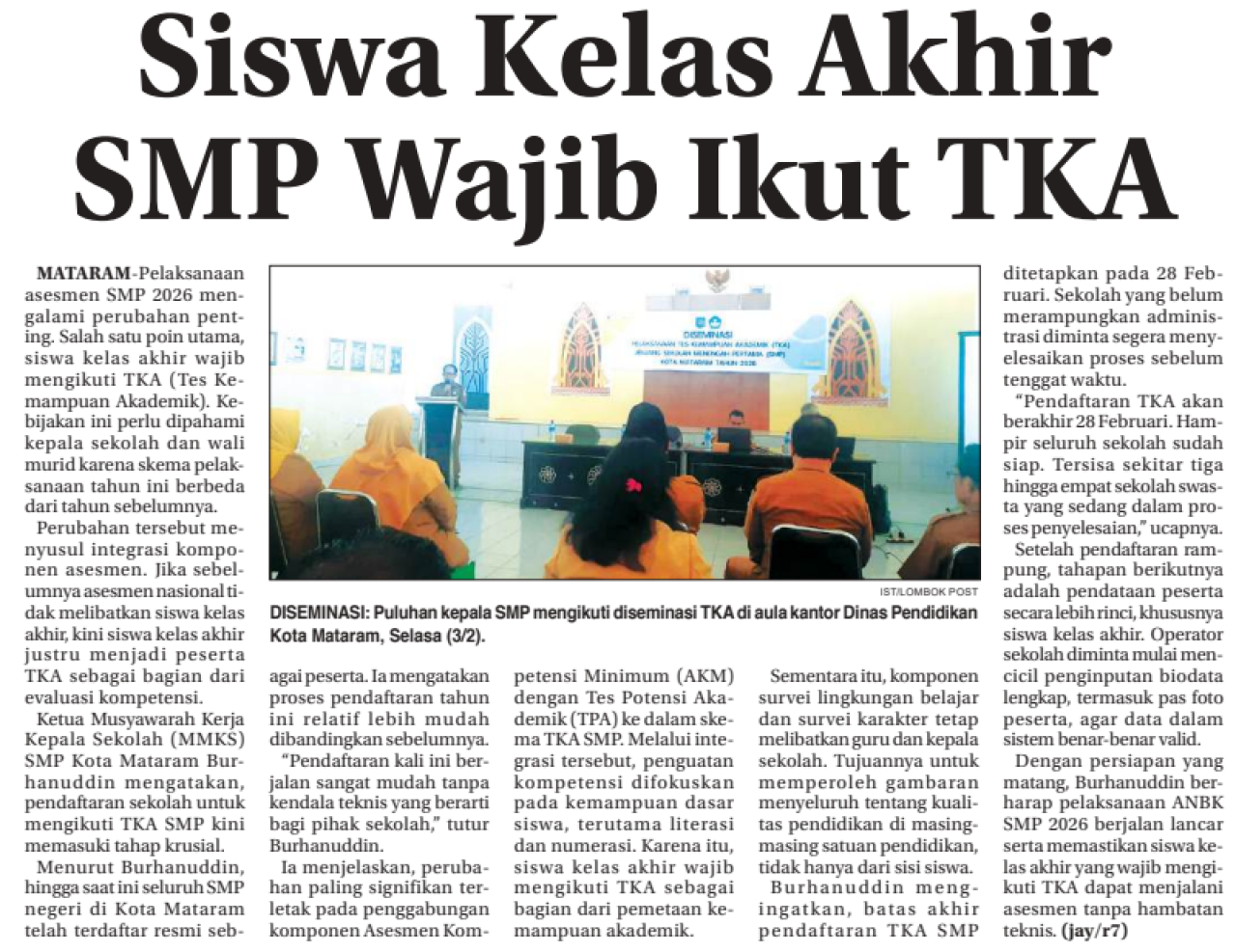 Siswa Kelas Akhir SMP Wajib Ikut TKA