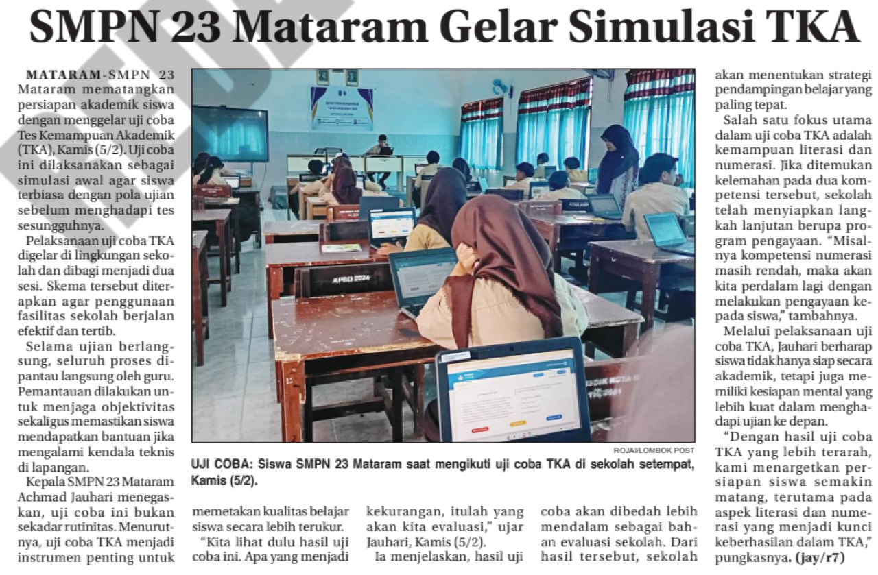 SMPN 23 Mataram Gelar Simulasi TKA