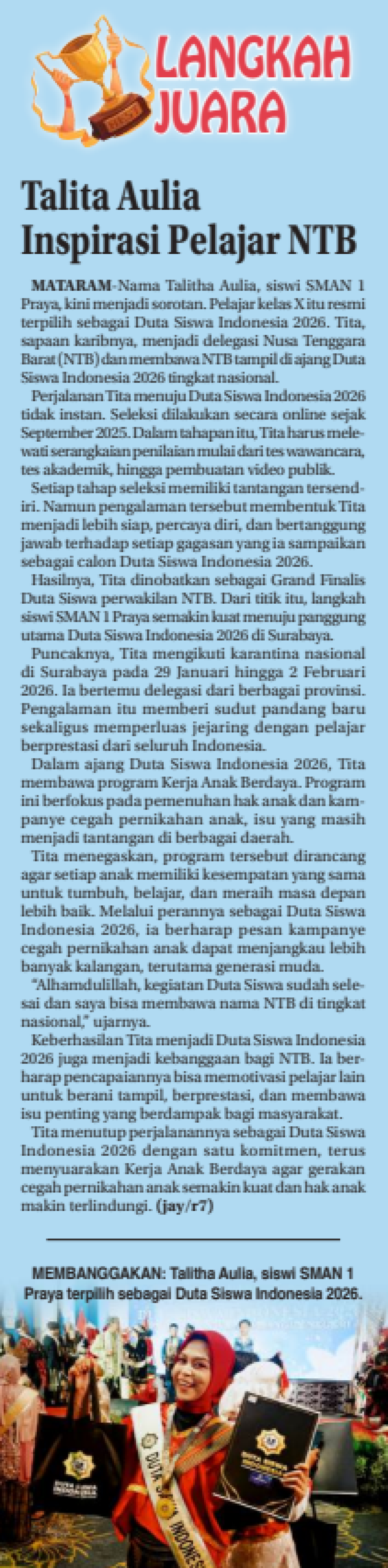 Talita Aulia Inpirasi Pelajar NTB