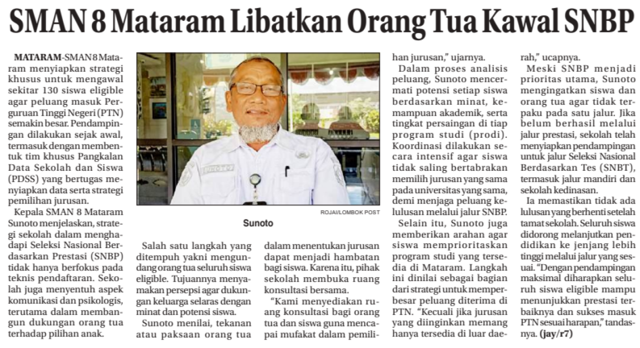 SMAN 8 Mataram Libatkan Orang Tua Kawal SNBP