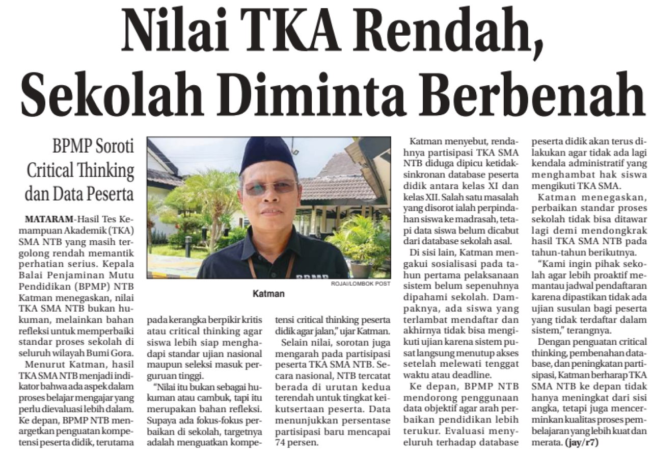 Nilai TKA Rendah, Sekolah Diminta Berbenah