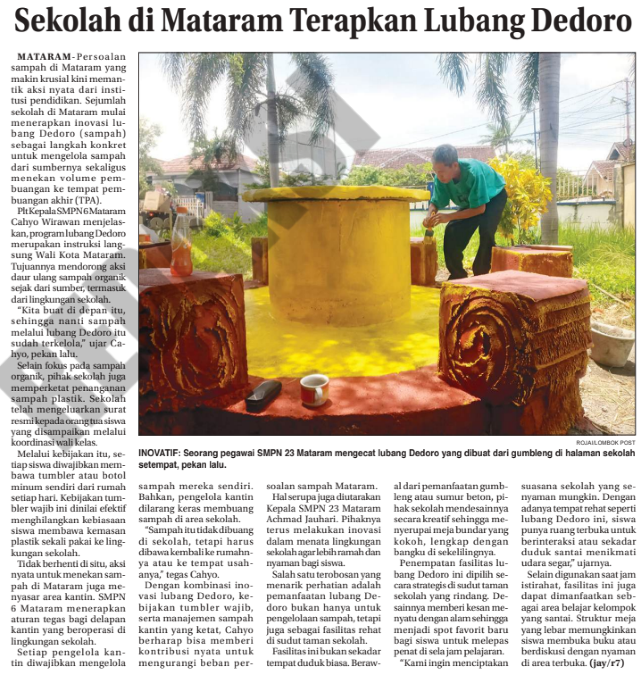 Sekolah di Mataram Terapkan Lubang Dedoro