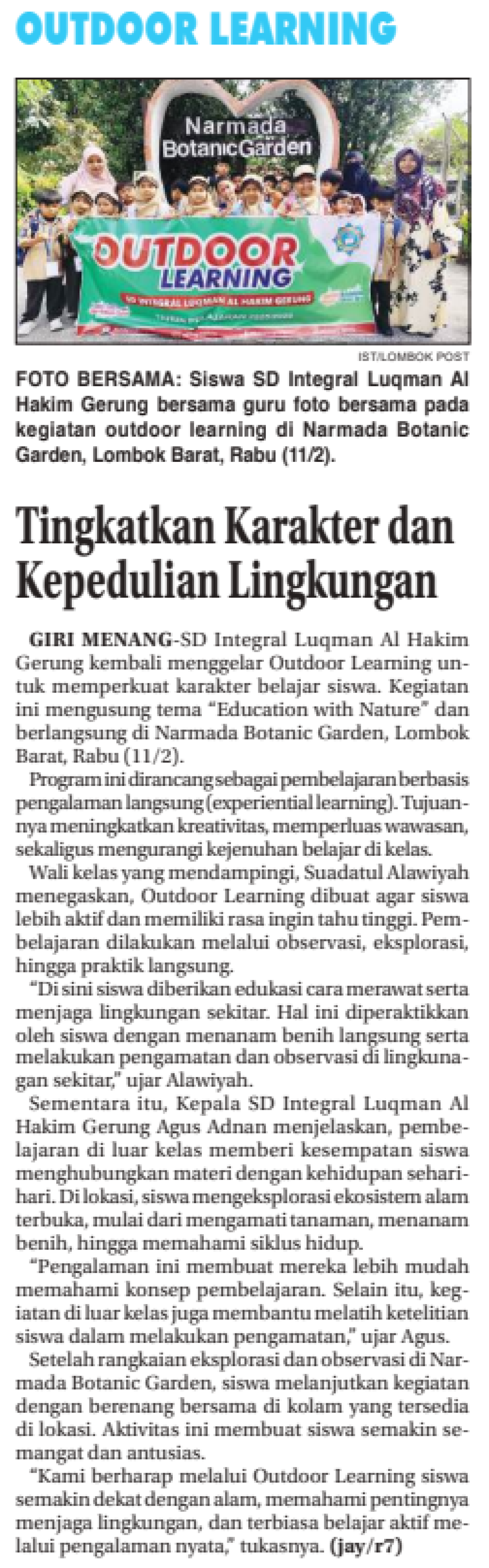 Tingkatkan Kaarakter dan Kepedulian Lingkungan