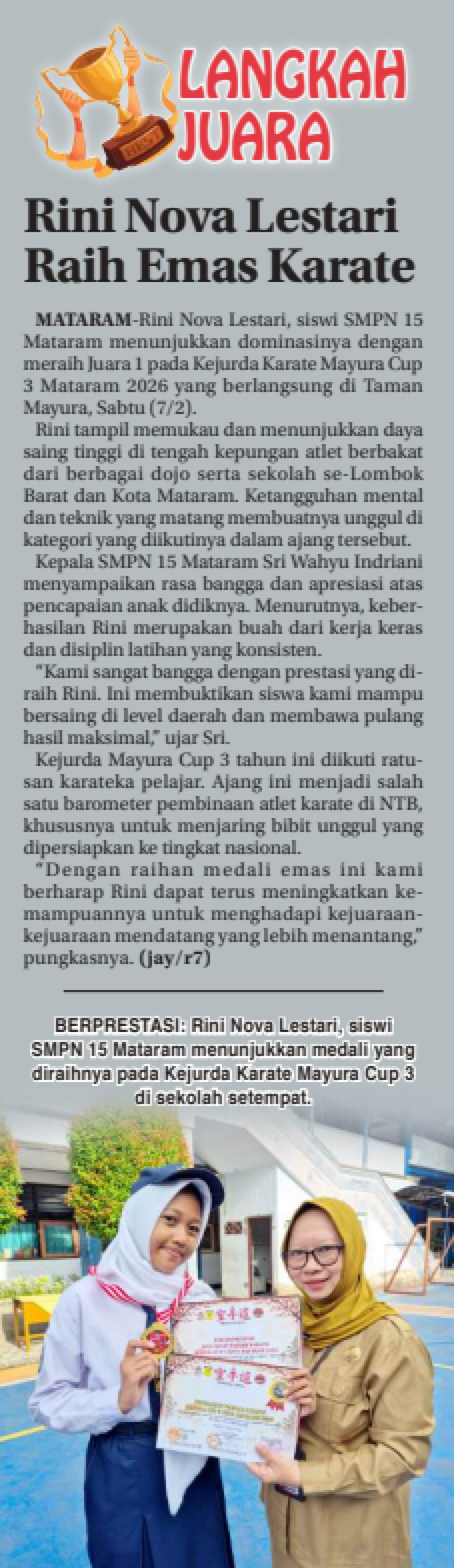 Rini Nova Lestari Raih Emas Karate