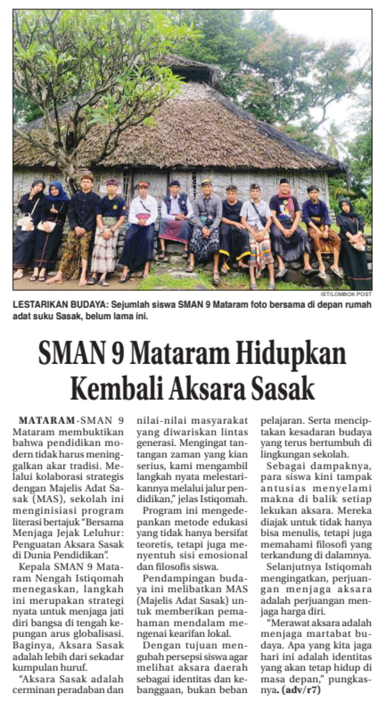 SMAN 9 Mataram Hidupkan Kembali Aksara Sasak