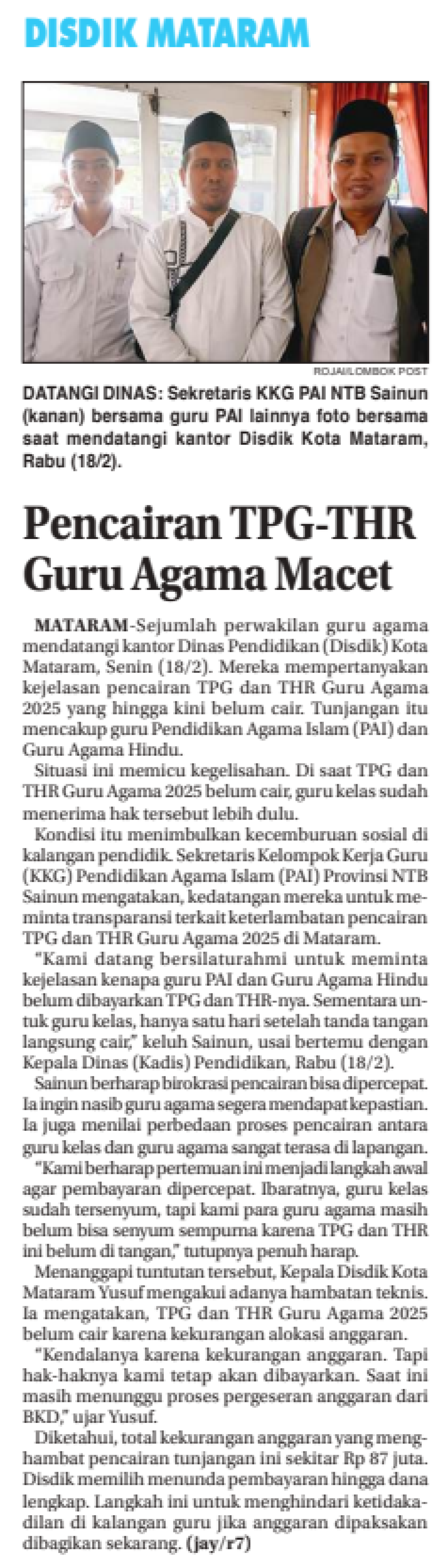 Pencairan TPG-THR Guru Agama Macet