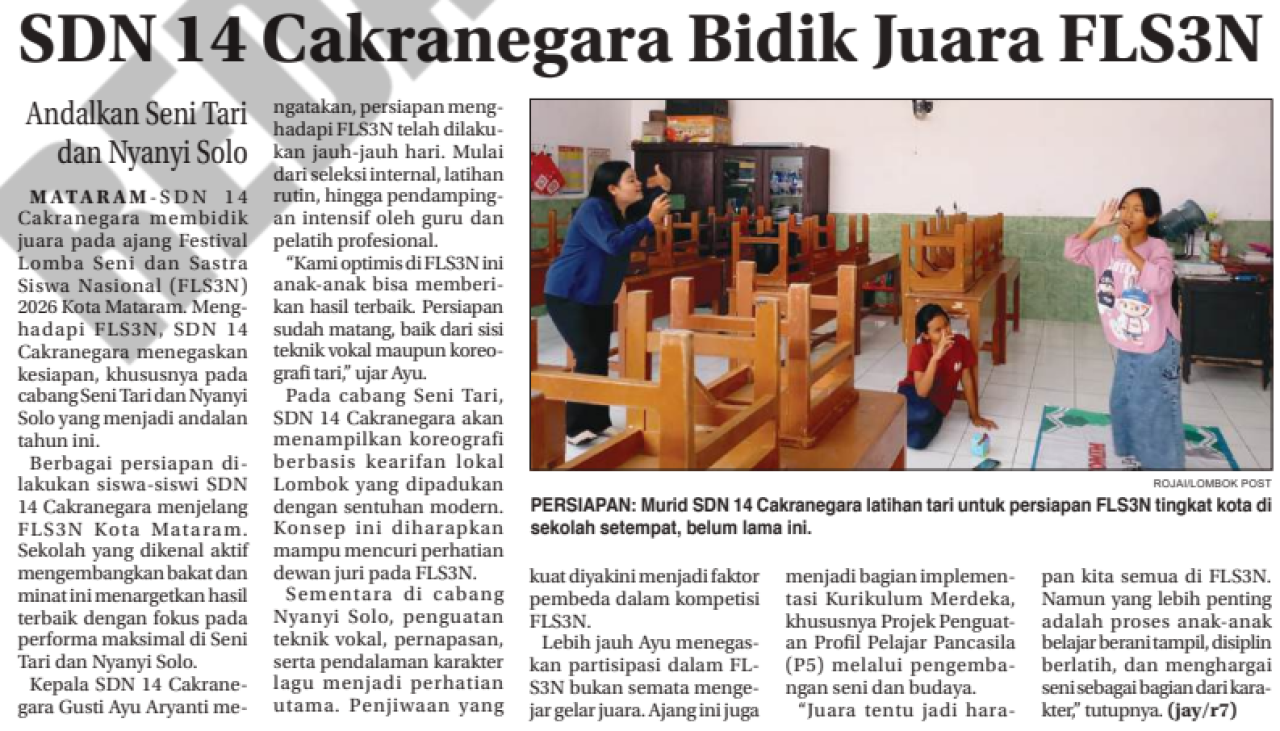 SDN 14 Cakranegara Bidik Juara FLS3N