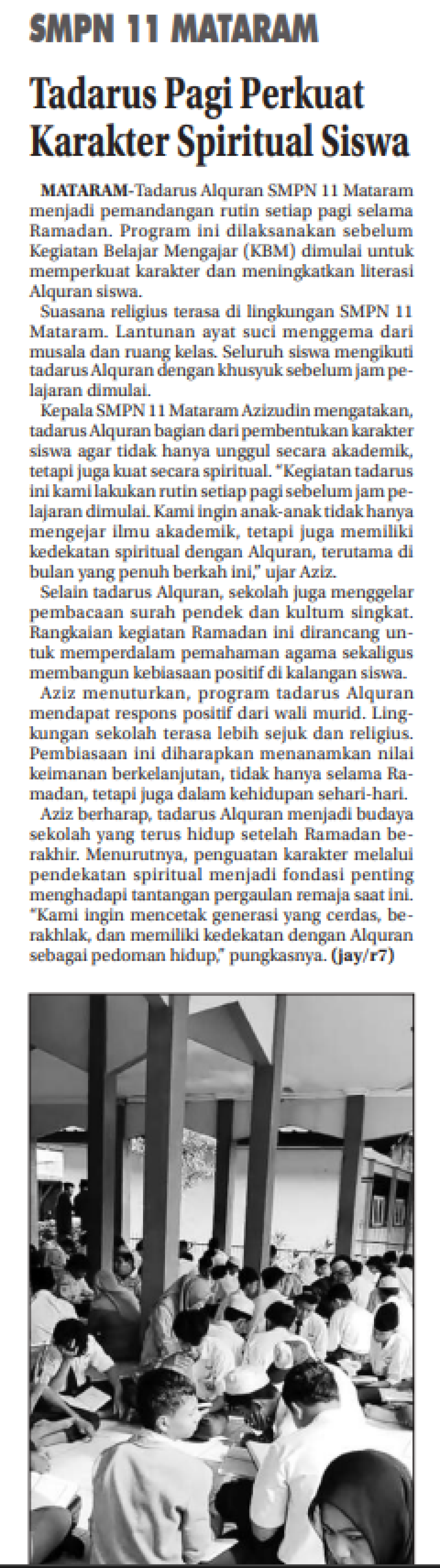Tadarus Pagi Pekuat Karakter Spiritual Siswa
