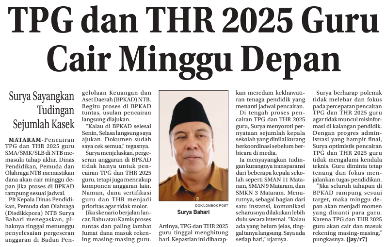 TPG dan THR 2025 Guru Cair Minggu Depan