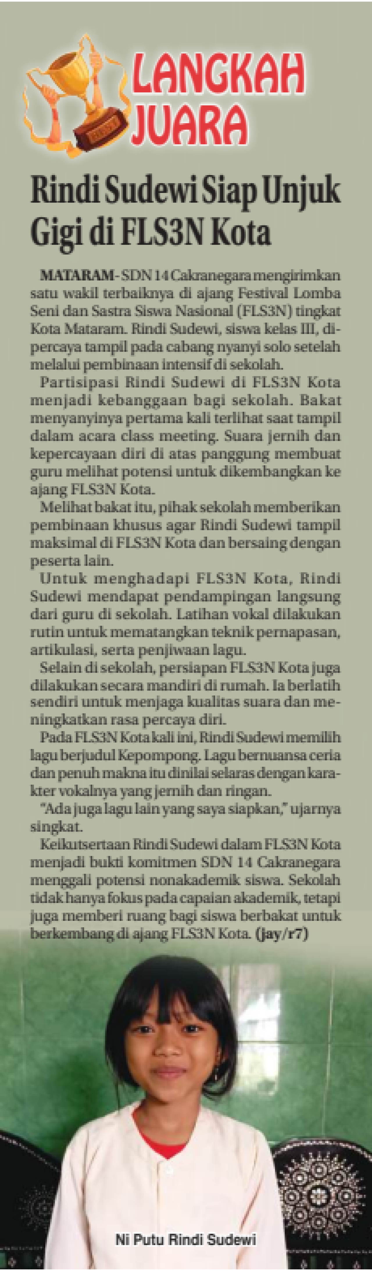 Rindi Sudewi Siap Unjuk Gigi di FLS3N Kota
