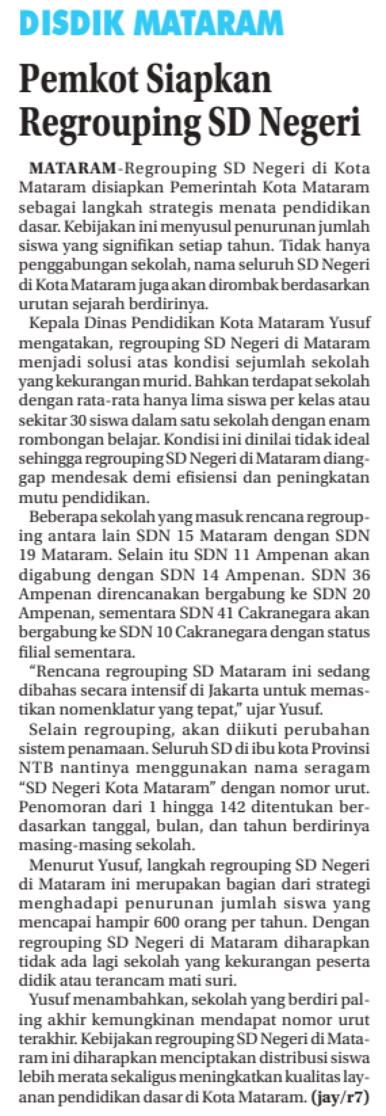 Pemkot Siapkan Regrouping SD Negeri