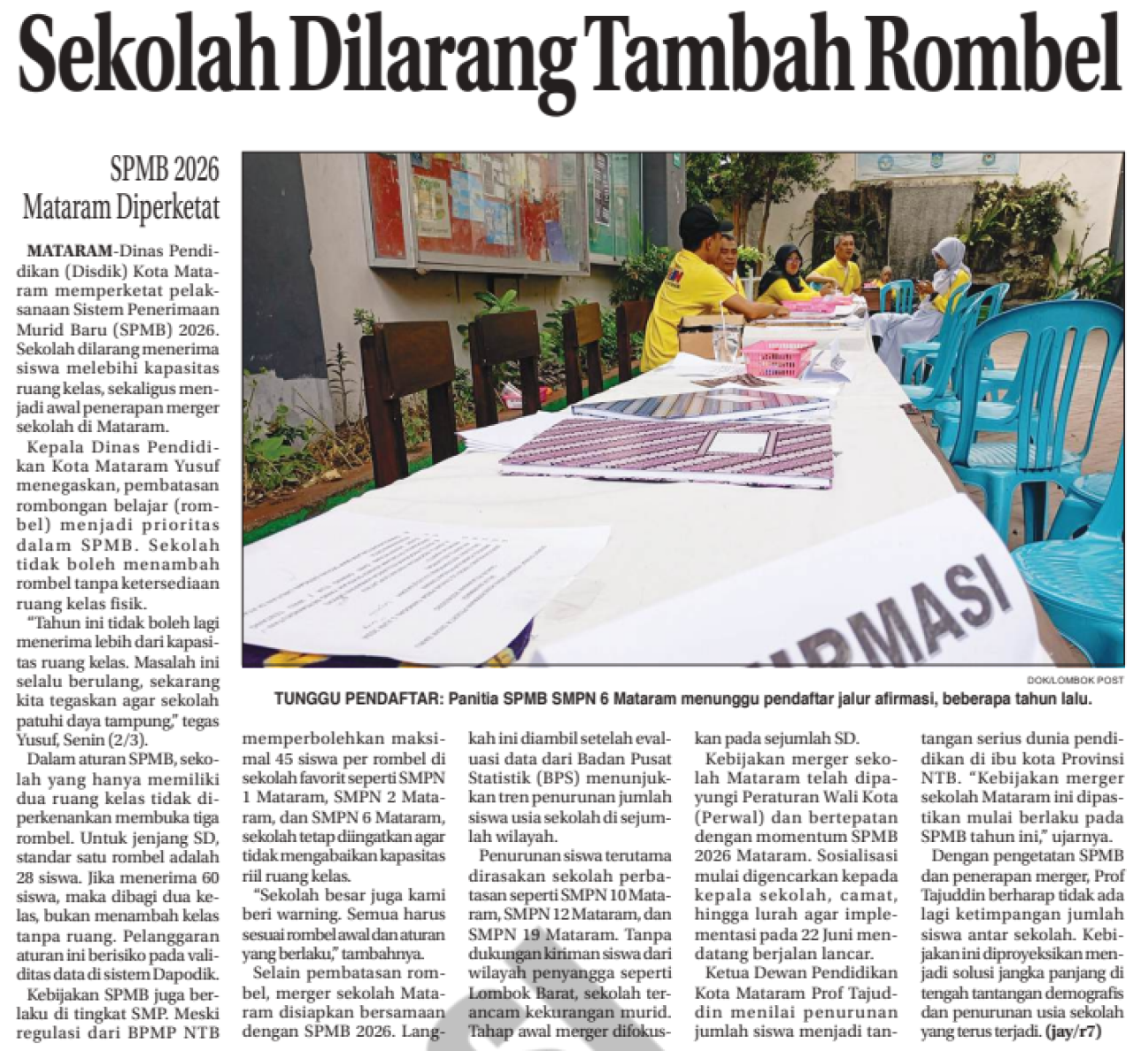 Sekolah Dilarang Tambah Rombel