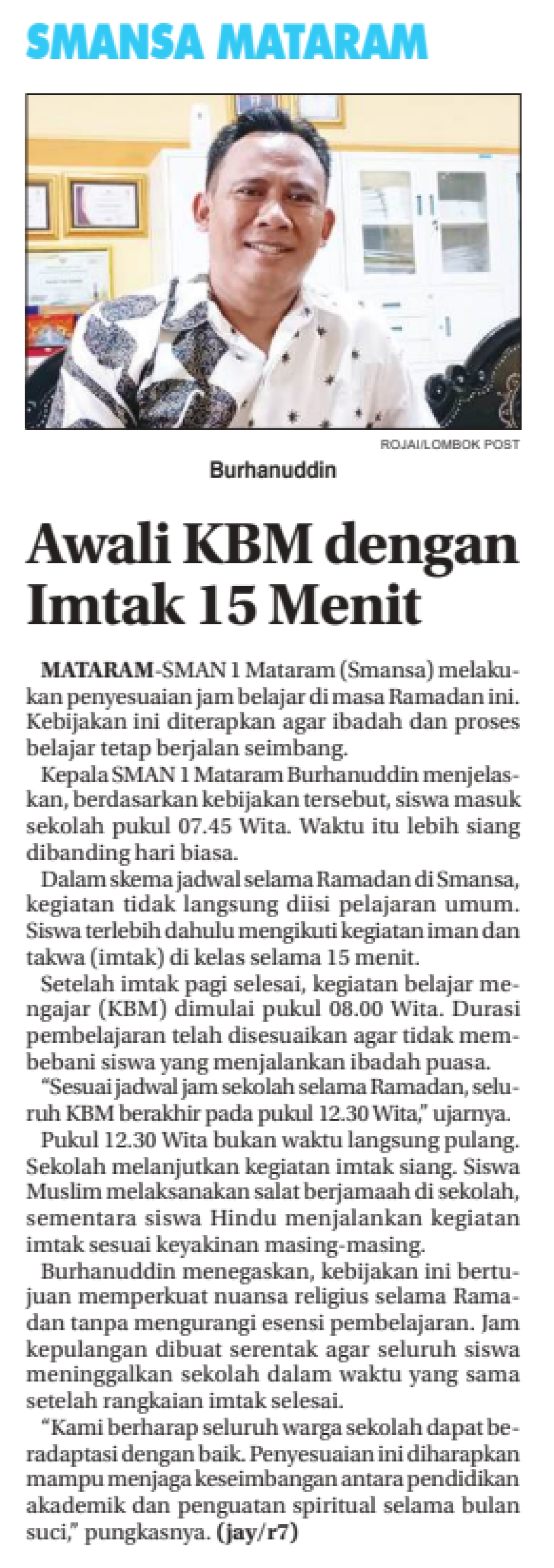 Awali KBM dengan Imtaq 15 Menit