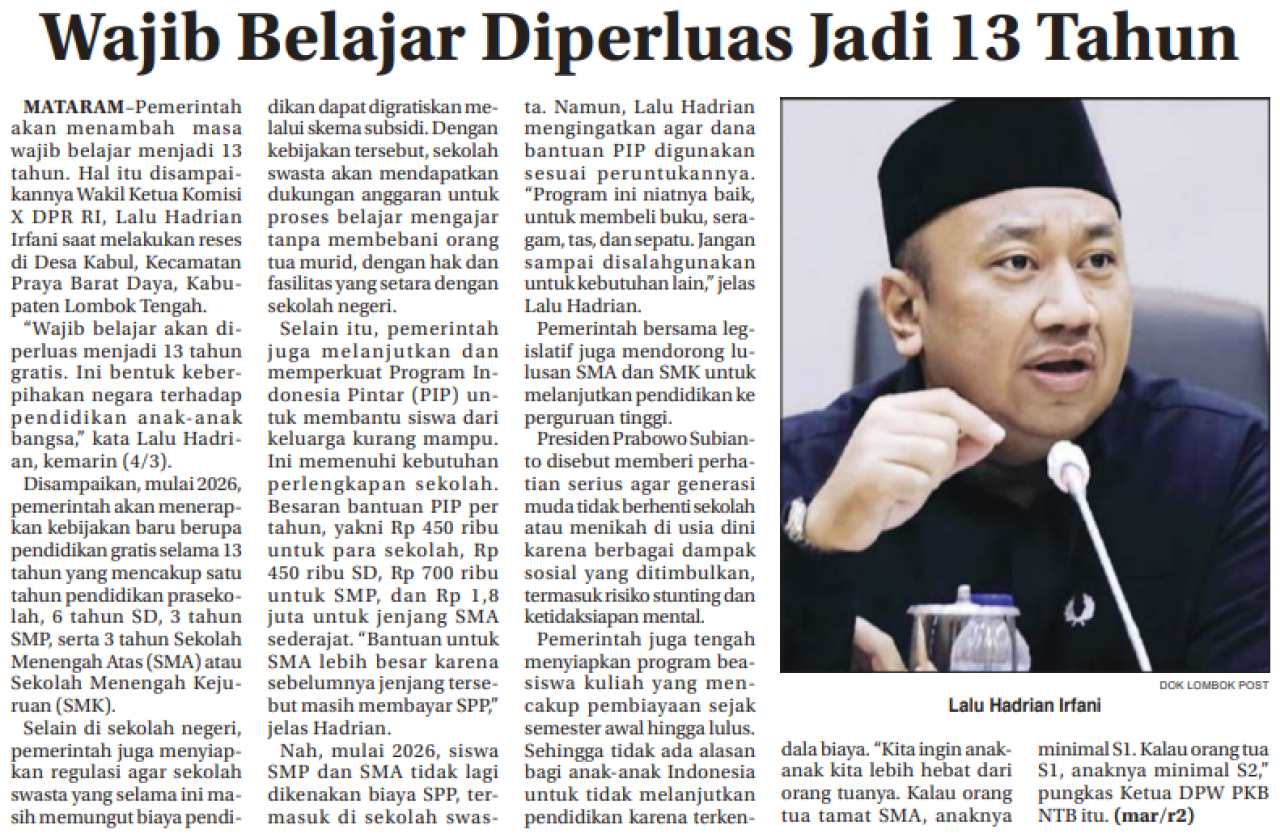 Wajib Belajar Diperluas Jadi 13 Tahun