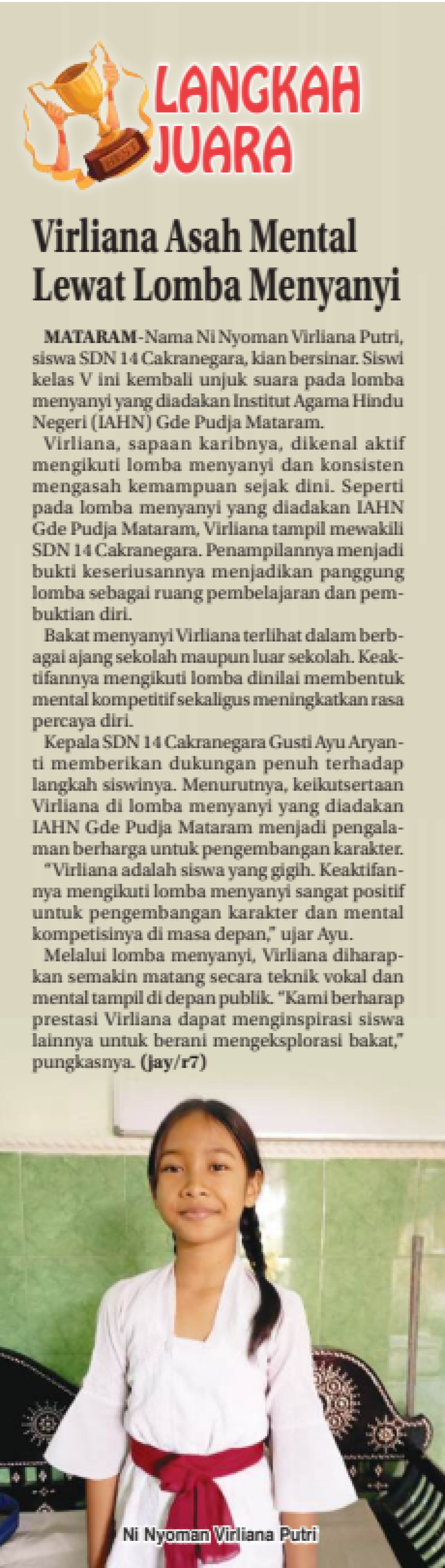 Virliana Asah Mental Lewat Lomba Menyanyi