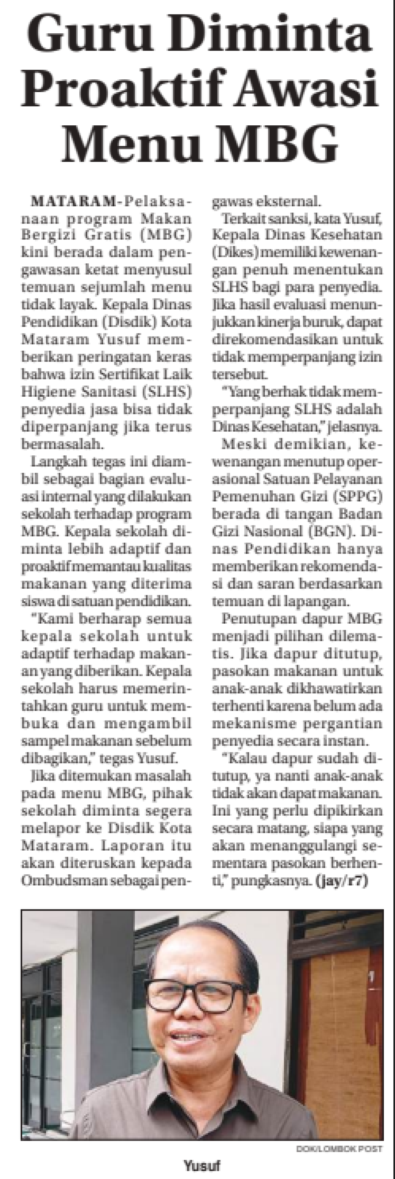 Guru Diminta Proaktif Awasi Menu MBG