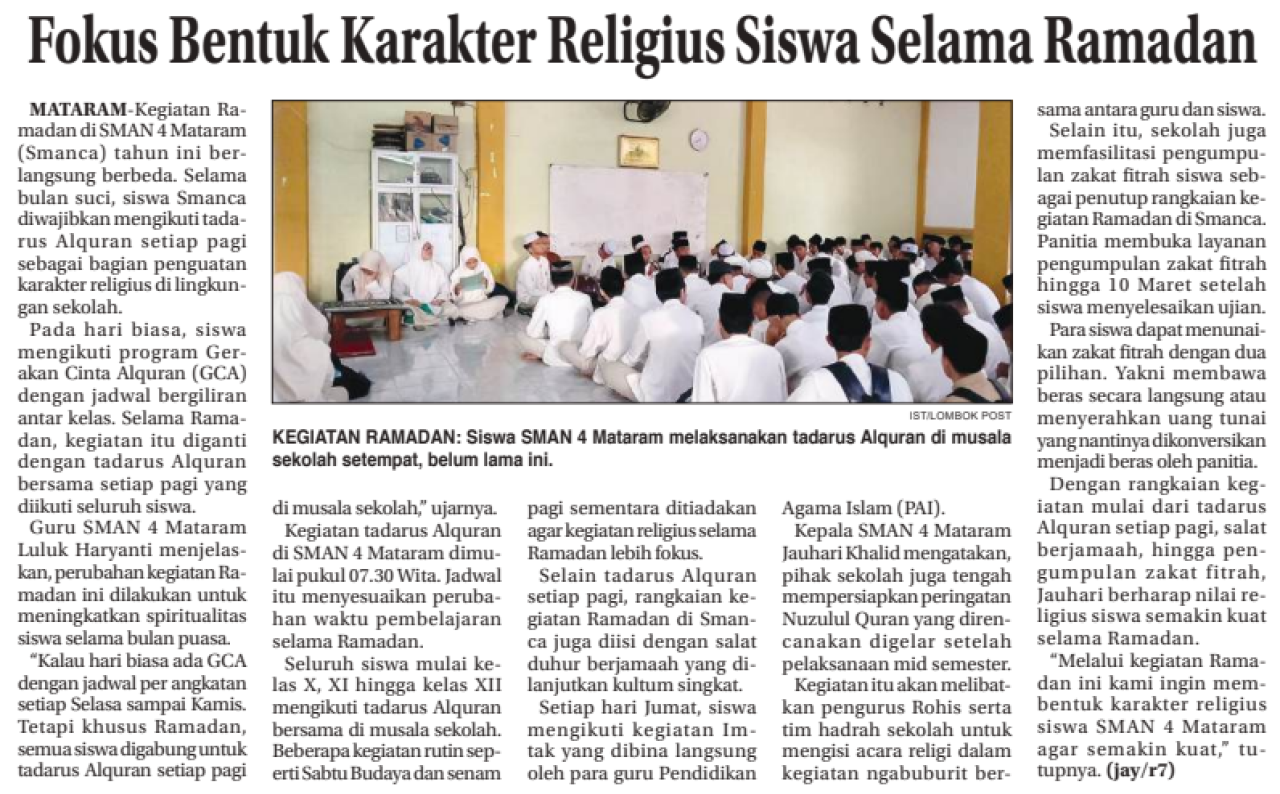 Fokus Bentuk Karakter Religius Siswa Selama Ramadan
