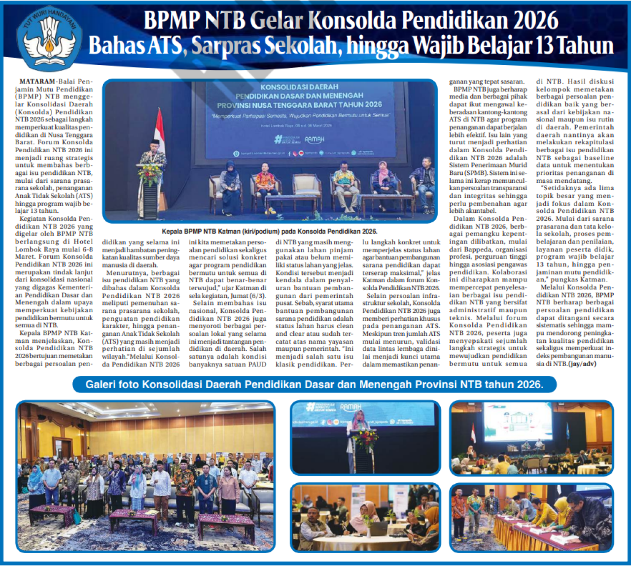 BPMP NTB Gelar Konsolda Pendidikan 2026