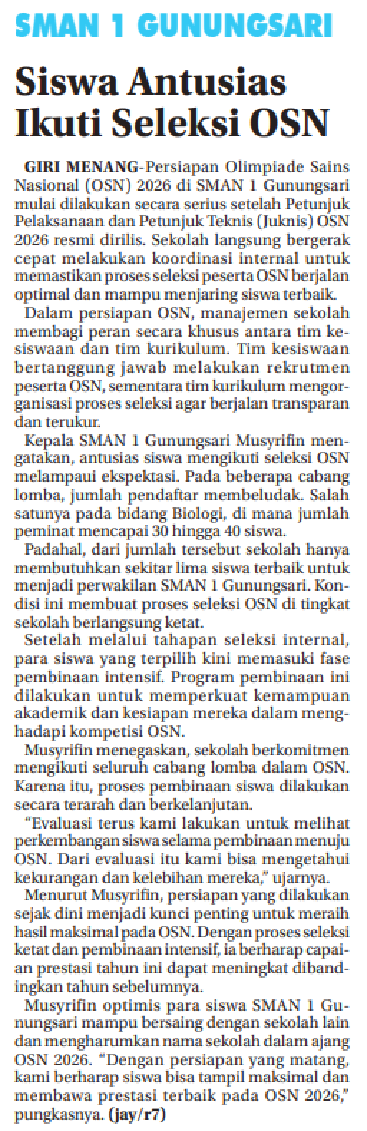 Siswa Antusias Ikuti Seleksi OSN