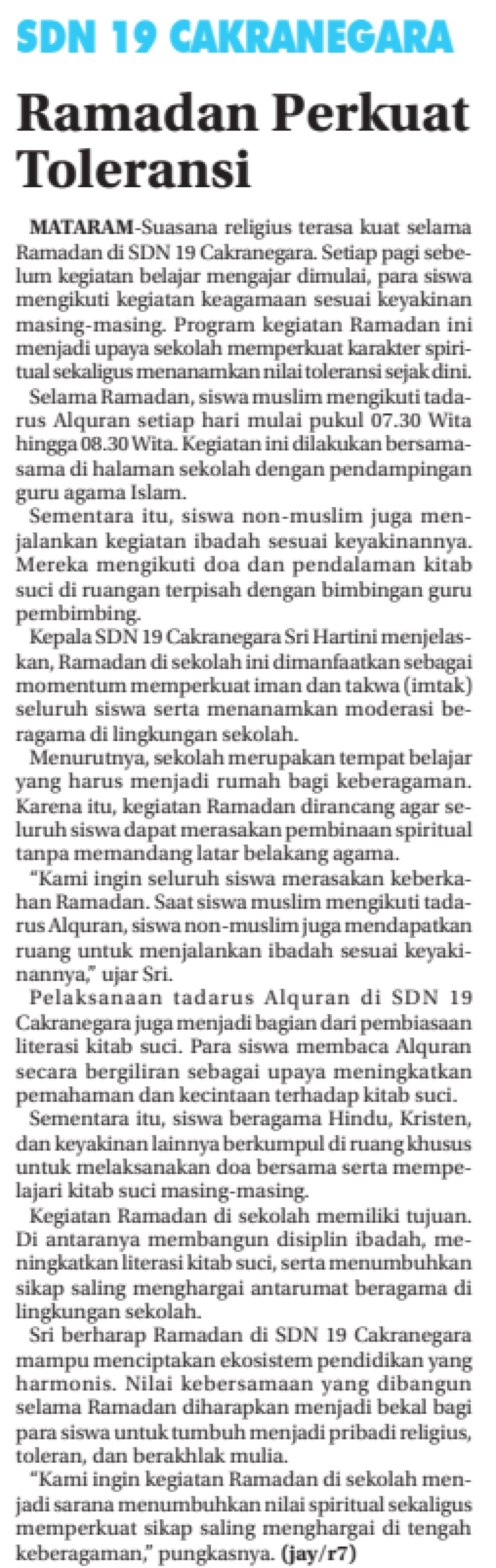 Ramadan Perkuat Toleransi